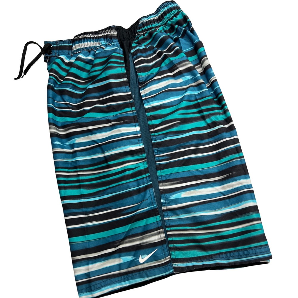 Nike Board Shorts Mens Large‎ Blue Striped Swim Trunks Athletic Beachwear B17